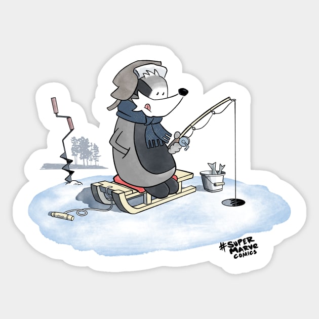 Ice Fishing Badger Sticker by Super Marve